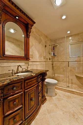 Classic vanity and shower bathroom remodel